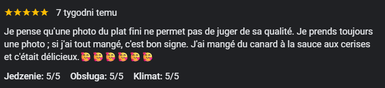 Opinie o restauracji