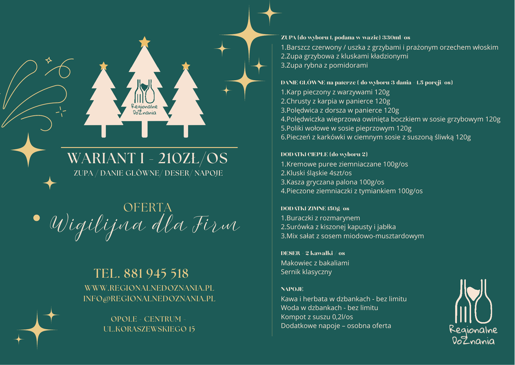 Wigilia firmowa - menu wariant 1 cena 210 zł