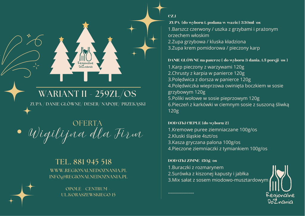 Wigilia firmowa - menu wariant 2 cena 259 zł