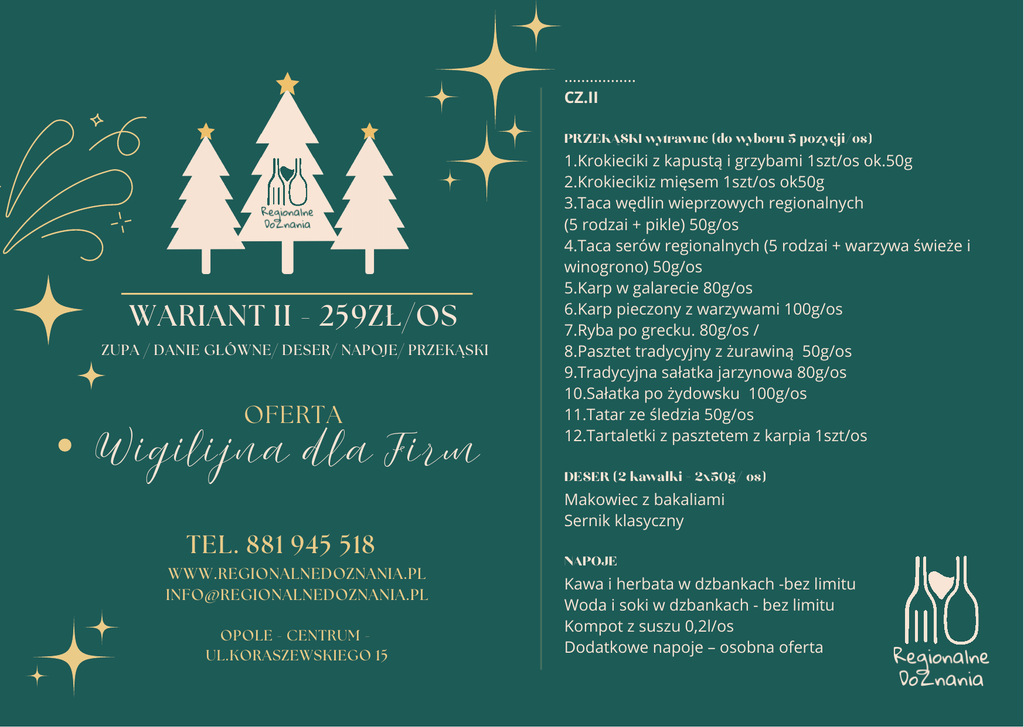 Wigilia firmowa - menu wariant 2 cena 259 zł
